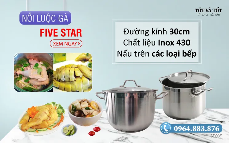 Nồi luộc gà FiveStar 30cm vung inox - Hàng Việt Nam chất lượng cao